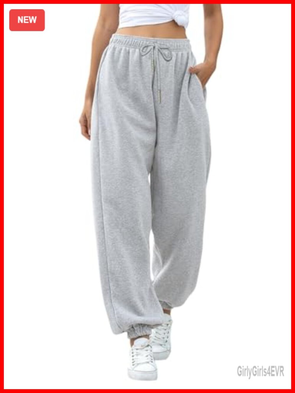 High Waist Drawstring Sweatpants with Pockets Cotton Blend Loose Fit